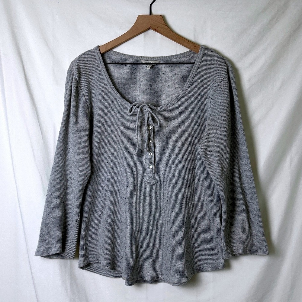 Lucky Brand Womens Waffle Knit Thermal Henley Top Grey Size L Loungewear Cabin